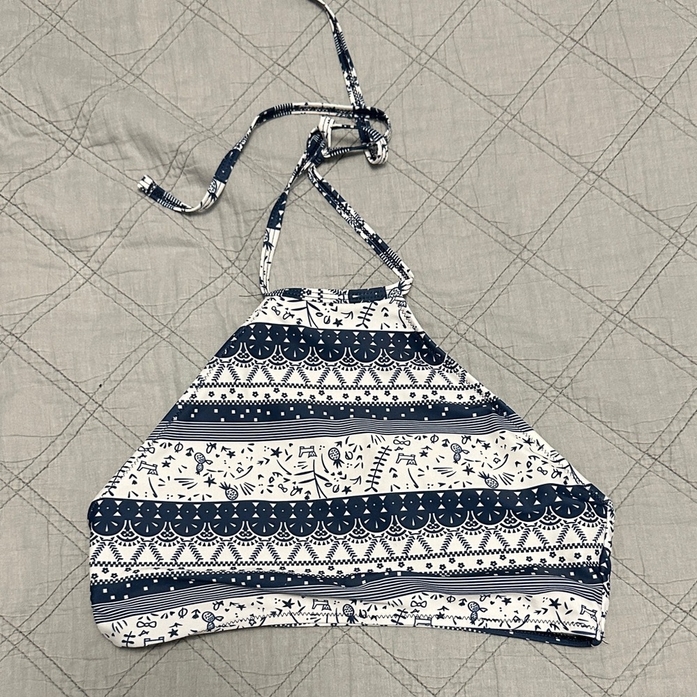 Navy and White Patterned Bikini Top
